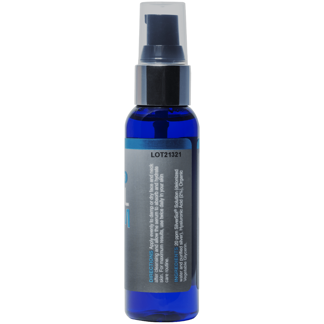 SuperSilver Facial Serum with SilverSol® Side label | Directions and Ingredients