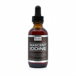 Bottle of Nascent Iodine supplement with dropper on a white background