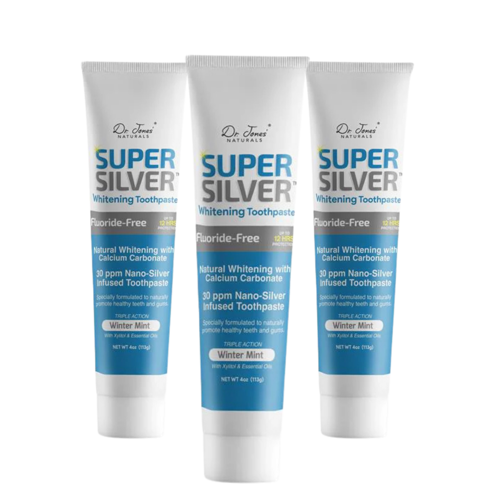 SuperSilver Whitening Toothpaste 3‑Pack Calcium Carbonate Polish
