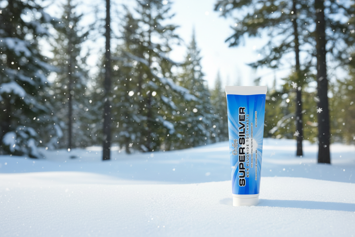 Supersilver tube in the snow with trees in the background