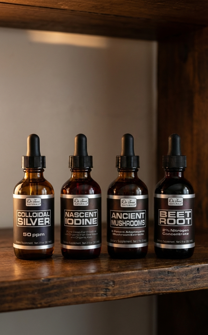 Four bottles of 'Ancient Silver' on a wooden shelf with a neutral background