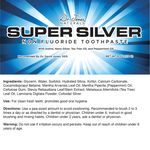 Dr. Jones Naturals Super Silver Non Fluoride Toothpaste label with blue and white design.