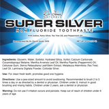 Dr. Jones Naturals Super Silver Non Fluoride Toothpaste label with blue and white design.