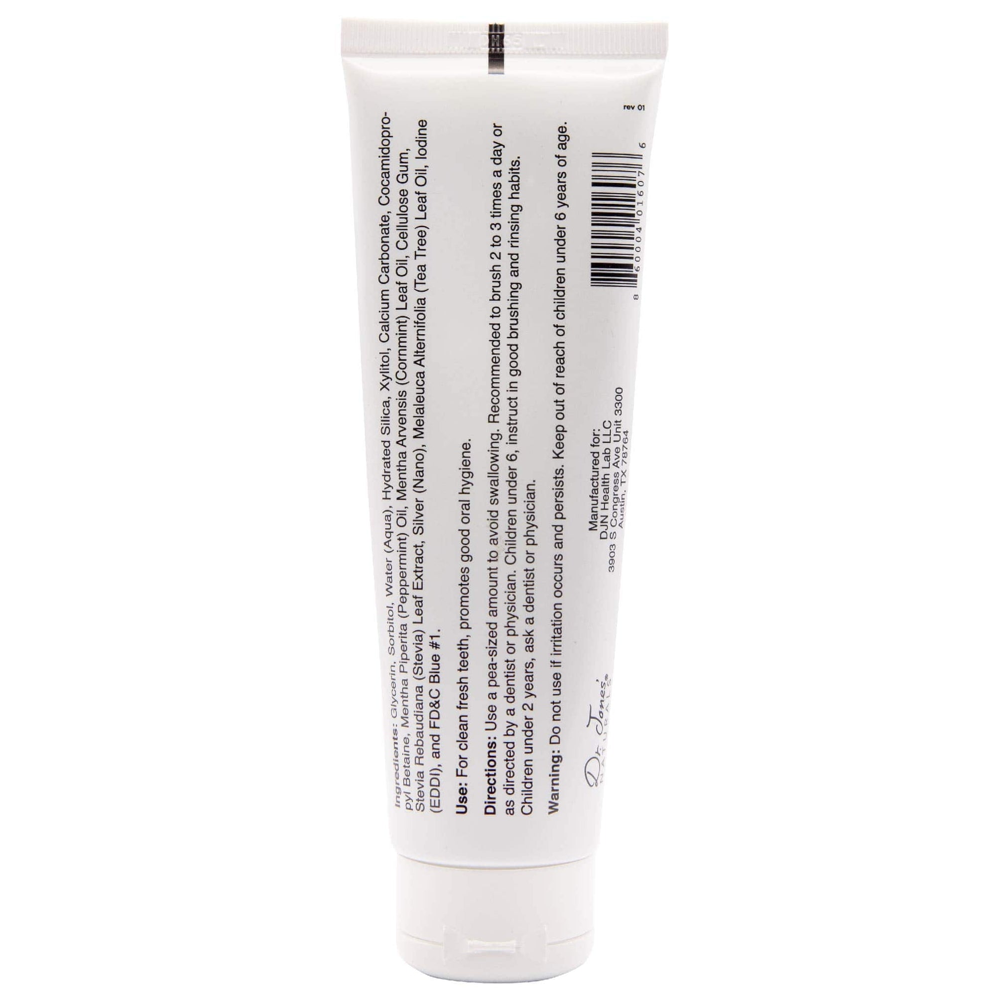 SuperSilver Fluoride Free Toothpaste Rear Label